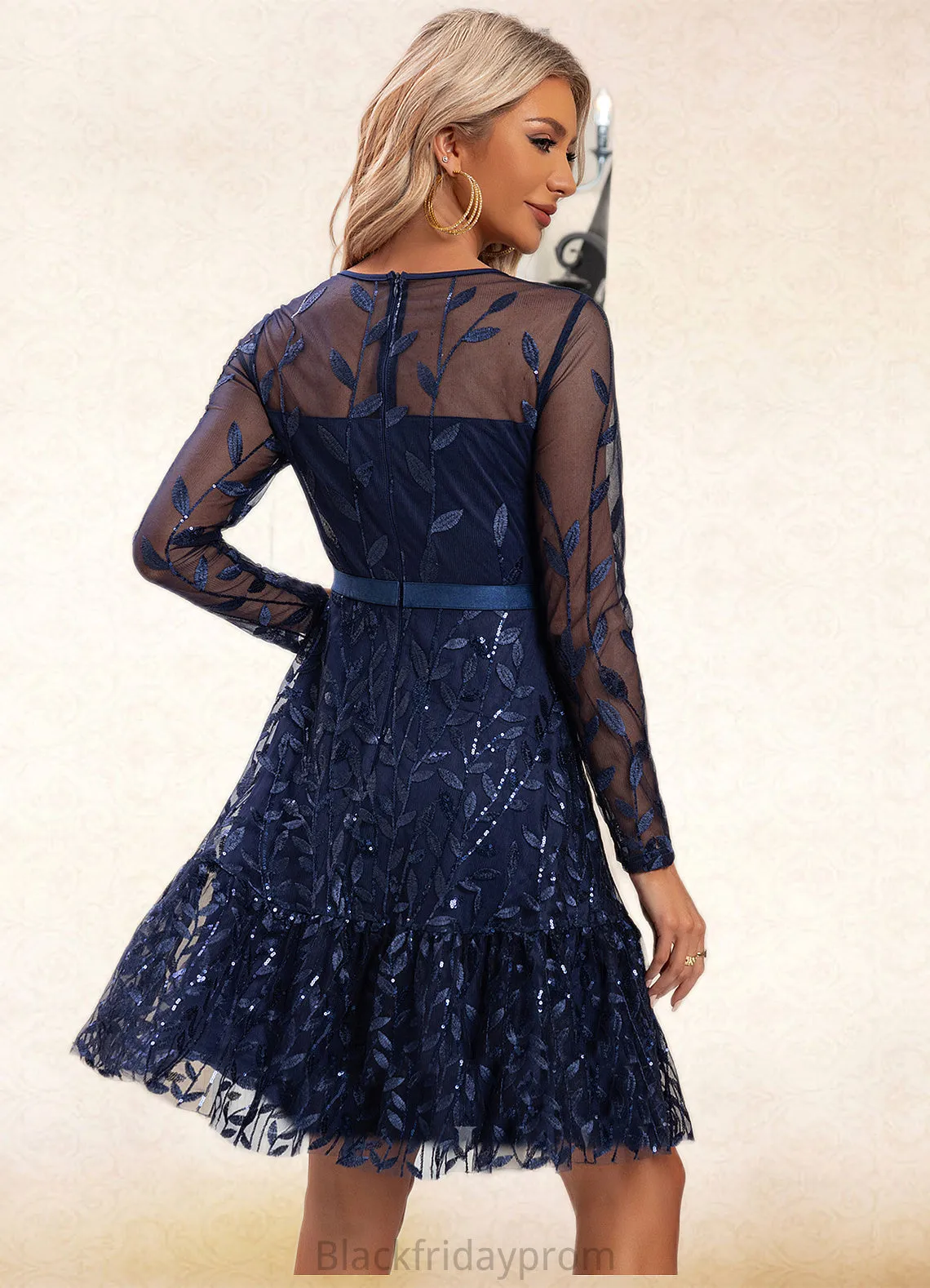 Jamya Embroidered Illusion Elegant A-line Tulle Midi Dresses BF2P0022267