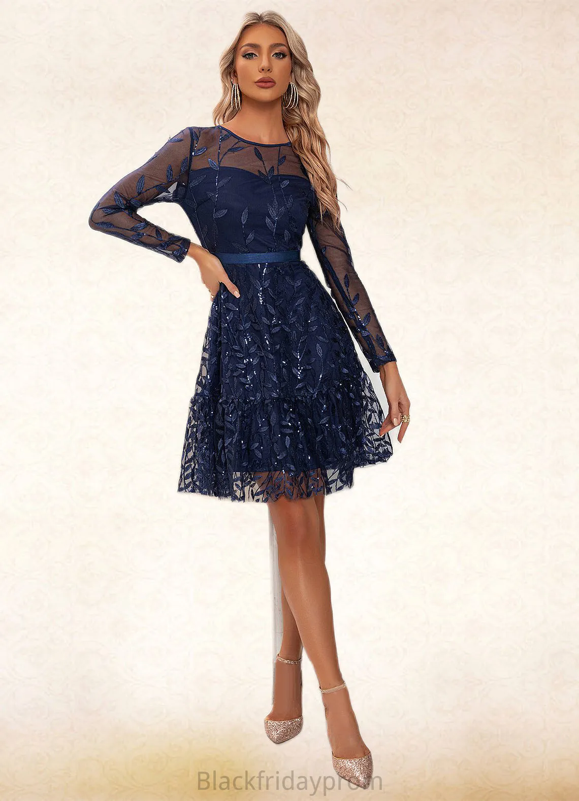 Jamya Embroidered Illusion Elegant A-line Tulle Midi Dresses BF2P0022267