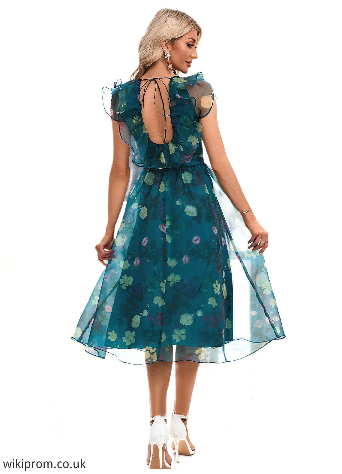 Jode Floral Print Scoop Elegant A-line Organza Midi Dresses SWKP0022318