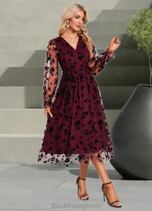 Karma Jacquard V-Neck Elegant A-line Tulle Midi Dresses BF2P0022286