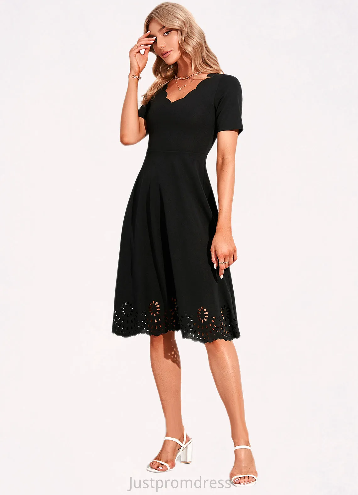 Kasey V-Neck Elegant A-line Cotton Blends Midi Dresses HHP0022499