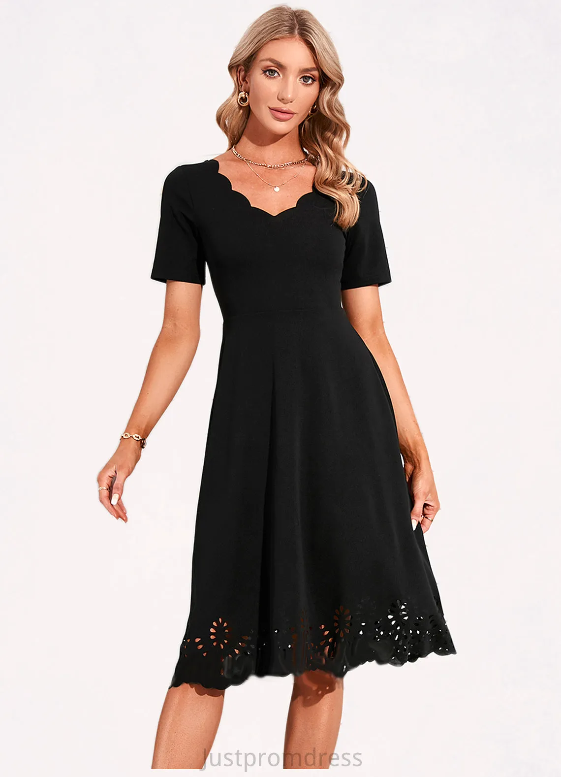 Kasey V-Neck Elegant A-line Cotton Blends Midi Dresses HHP0022499