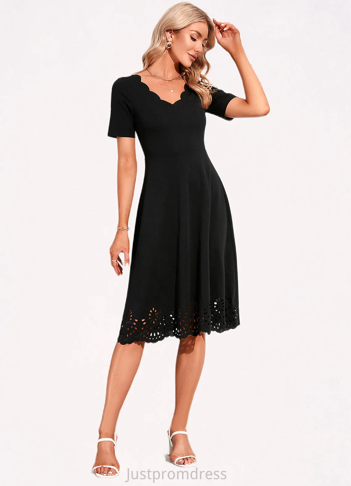 Kasey V-Neck Elegant A-line Cotton Blends Midi Dresses HHP0022499