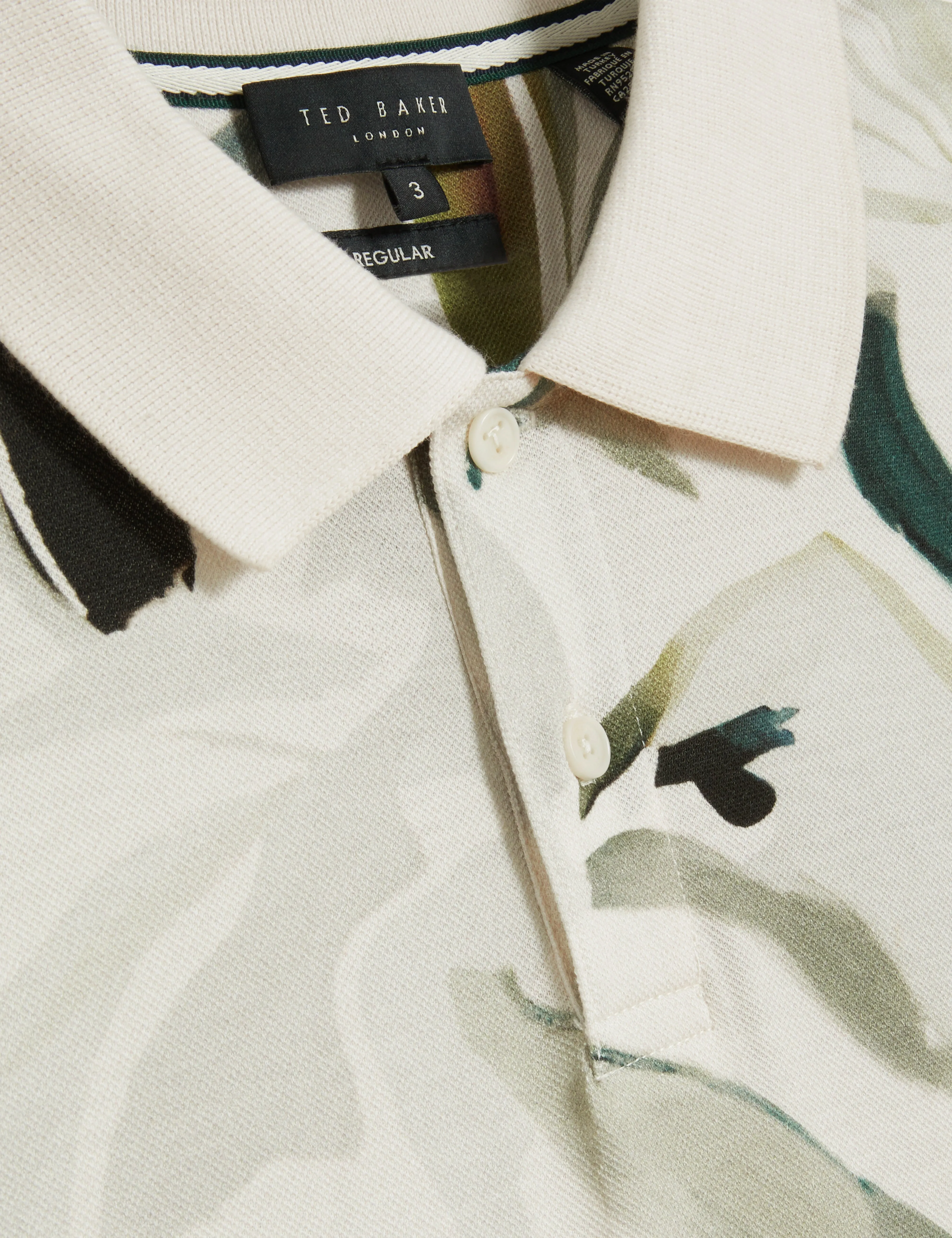 Kivem Short Sleeve Cotton Floral Print Polo Ecru