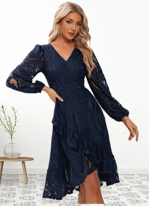 Kristin Jacquard V-Neck Elegant A-line Lace Midi Dresses BF2P0022269