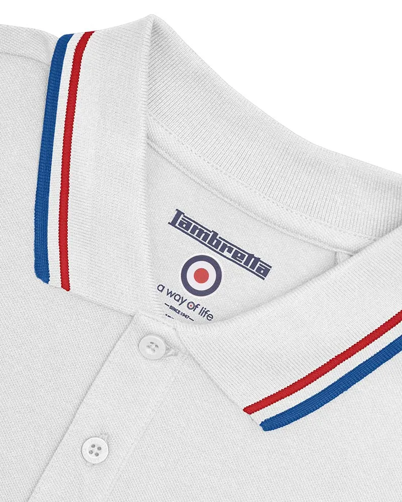 Lambretta White/Red/Blue Retro Target Logo 100% Cotton Polo Shirts