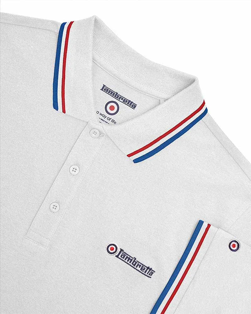 Lambretta White/Red/Blue Retro Target Logo 100% Cotton Polo Shirts