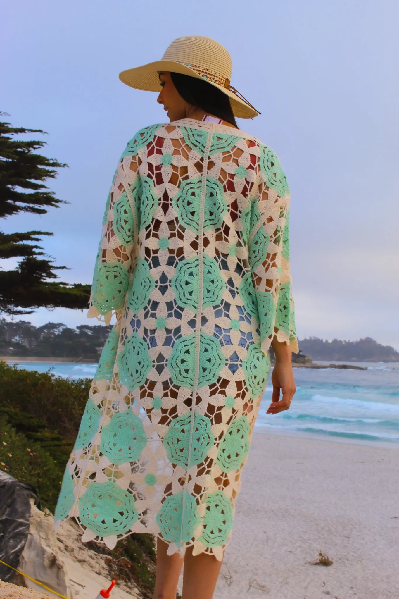 Living Life Crochet Knit Cardigan - Mint/Ivory