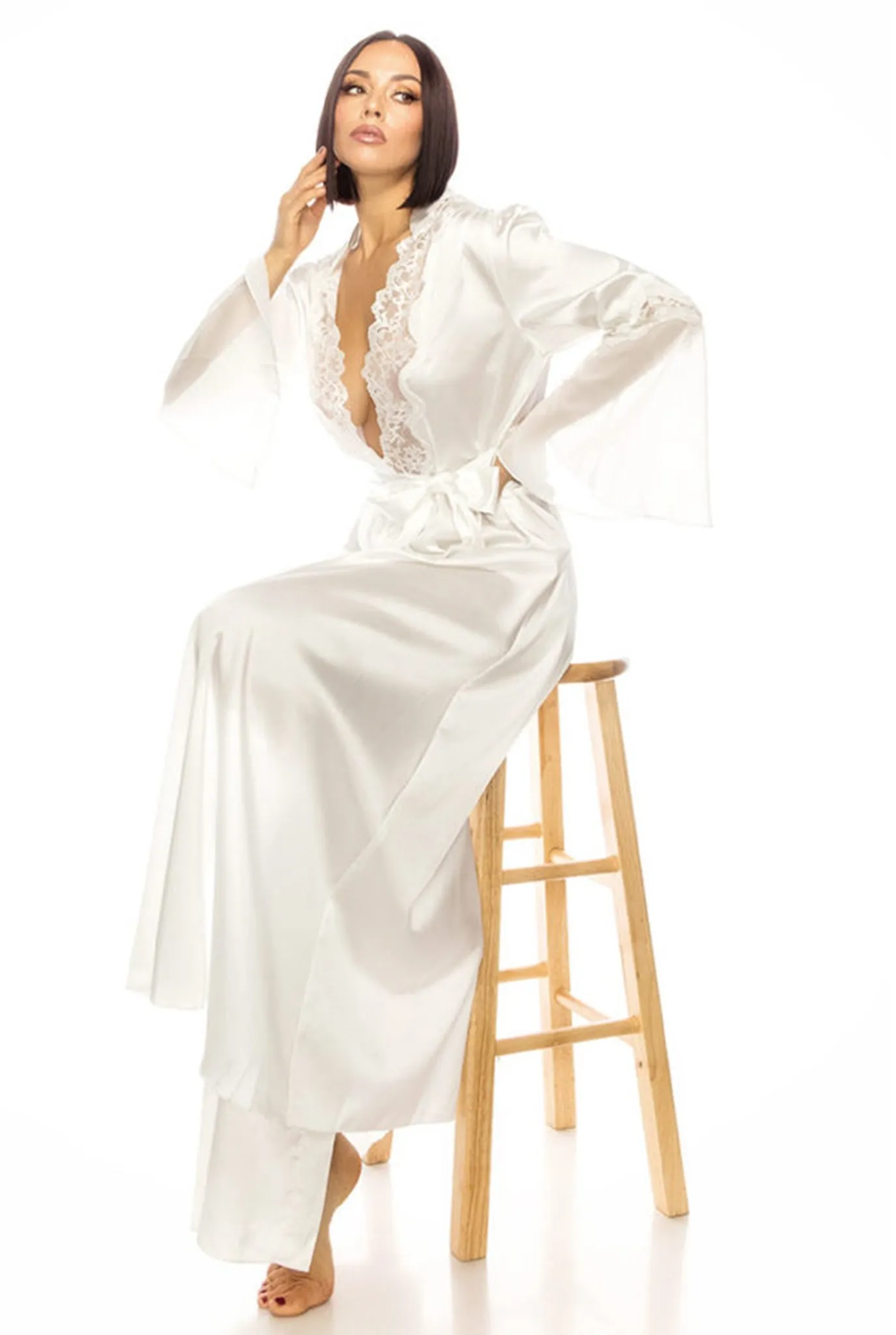 Long Satin Robes with Lace