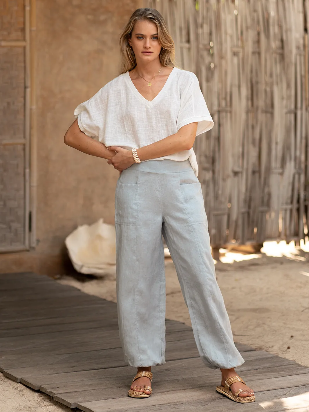 Malibu Linen Pants Slate Blue