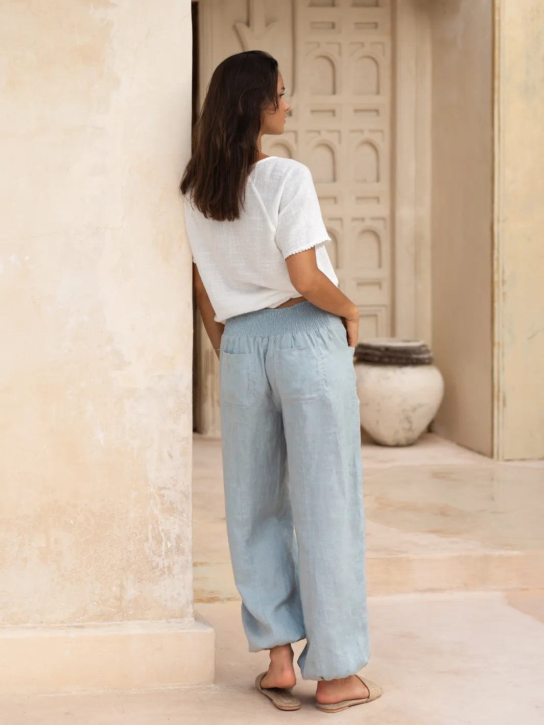 Malibu Linen Pants Slate Blue