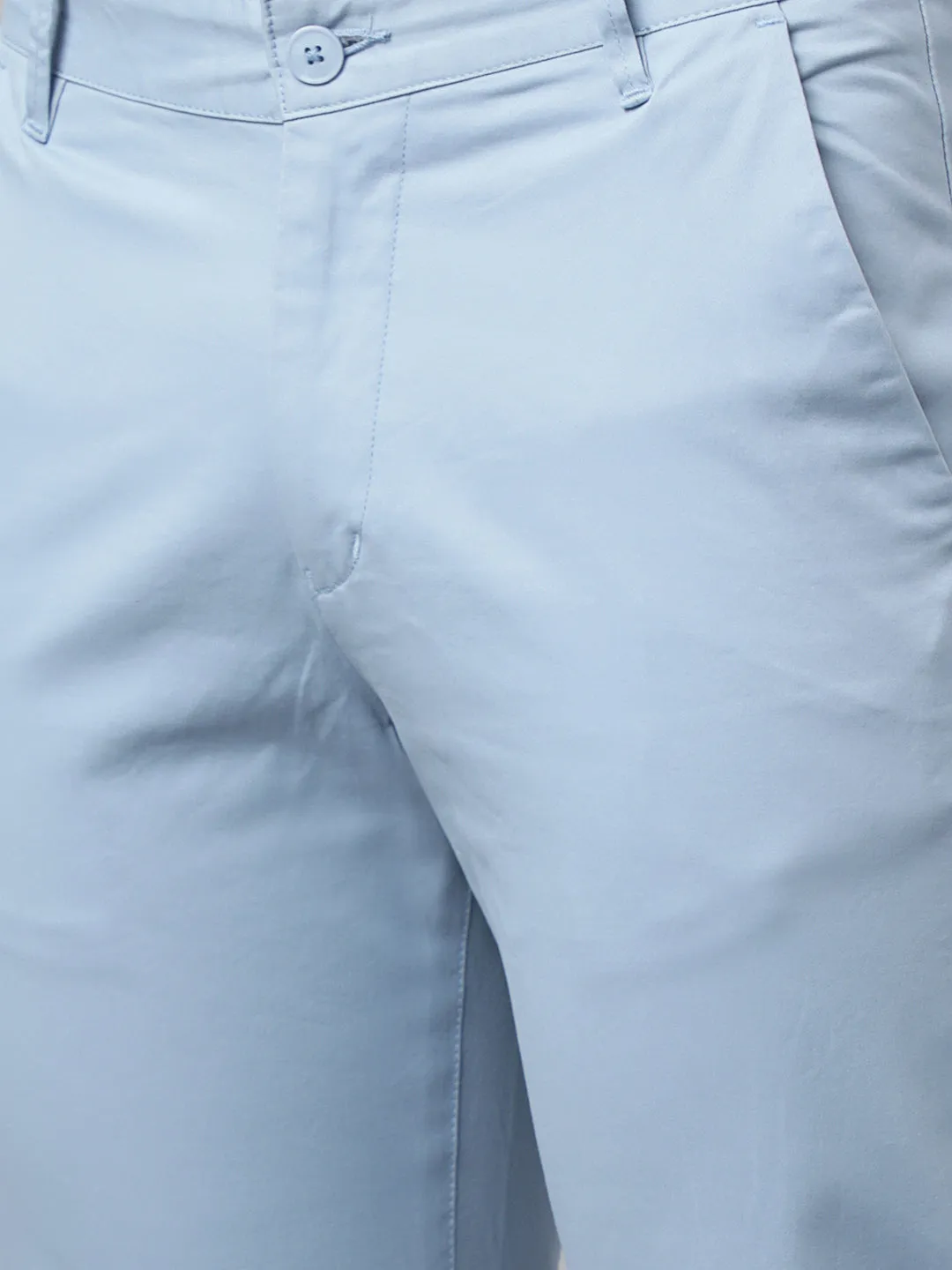 Men Light Blue  Slim Fit Mid Rise Solid Casual Trouser