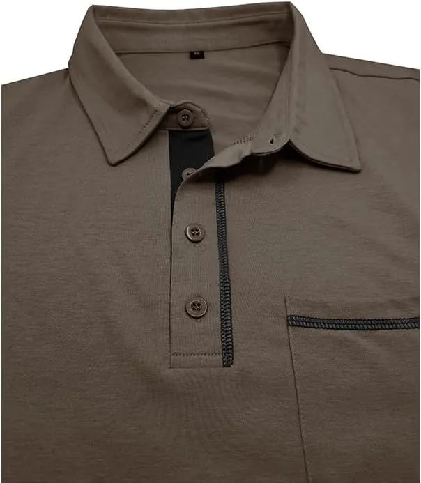 Men's Casual Polo Shirts Classic Long Sleeve Basic Button T-Shirt Lightweight Cotton Golf Tops with Pocket