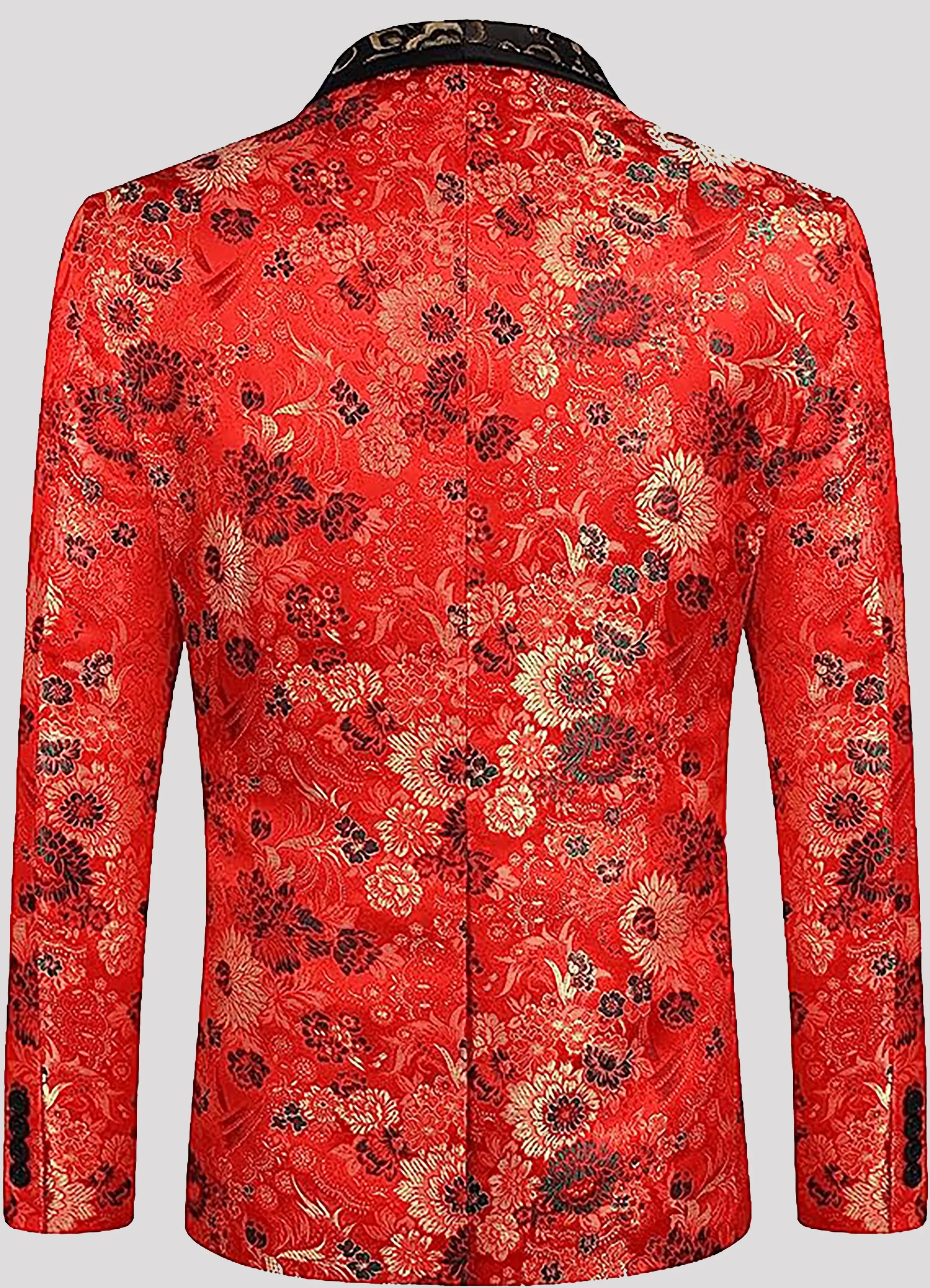 Men's Floral Tuxedo Jacket with Embroidered Blazer for Prom Parties
