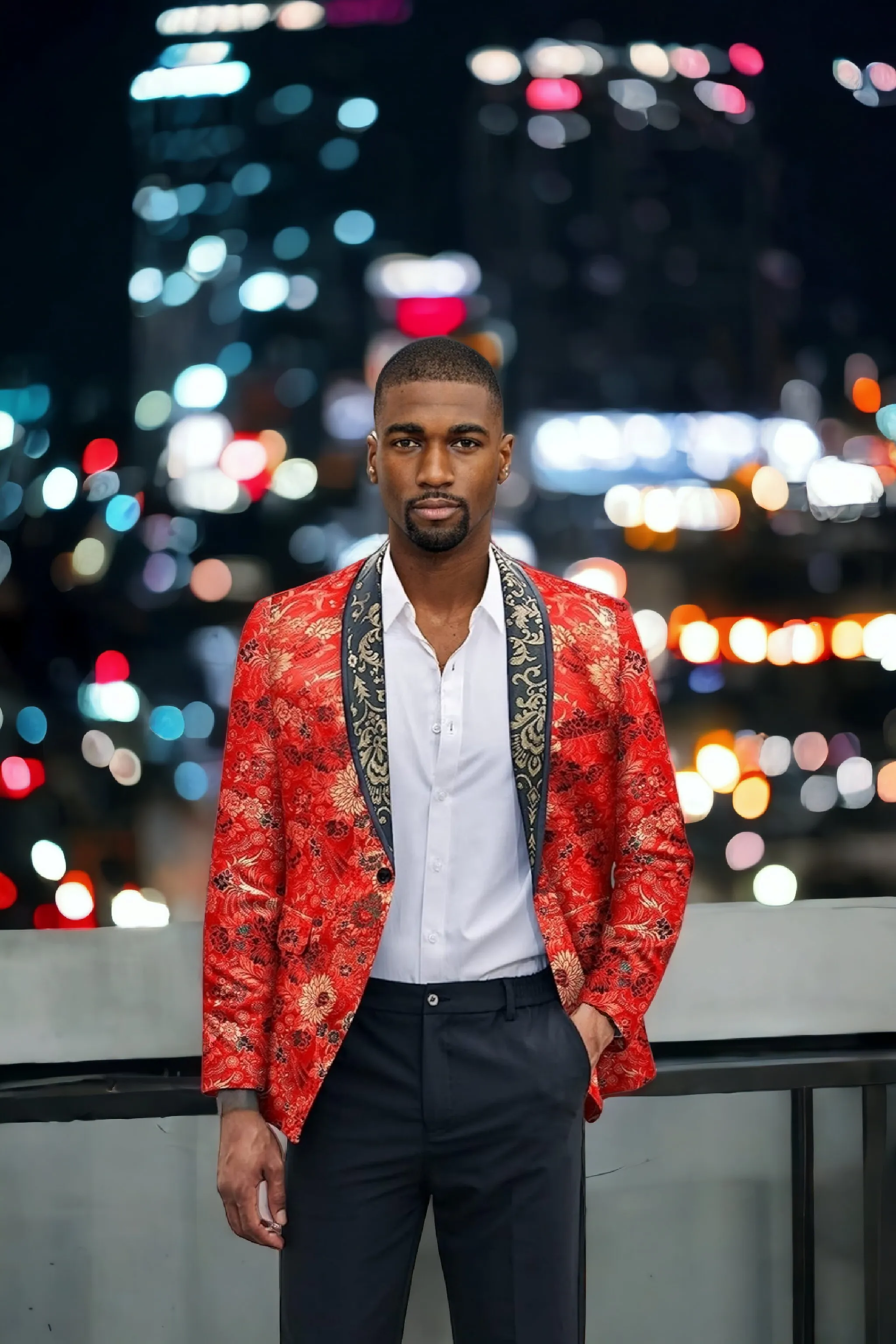 Men's Floral Tuxedo Jacket with Embroidered Blazer for Prom Parties