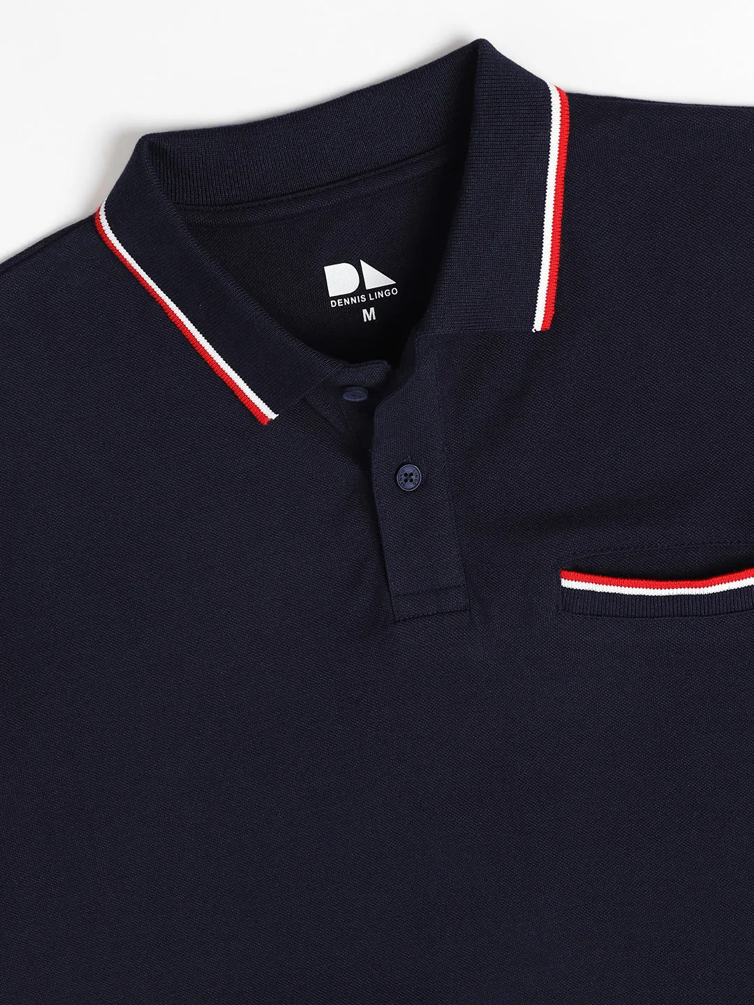 Men's Spread Collar Regular Fit Solid Navy T-shirt