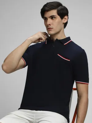 Men's Spread Collar Regular Fit Solid Navy T-shirt