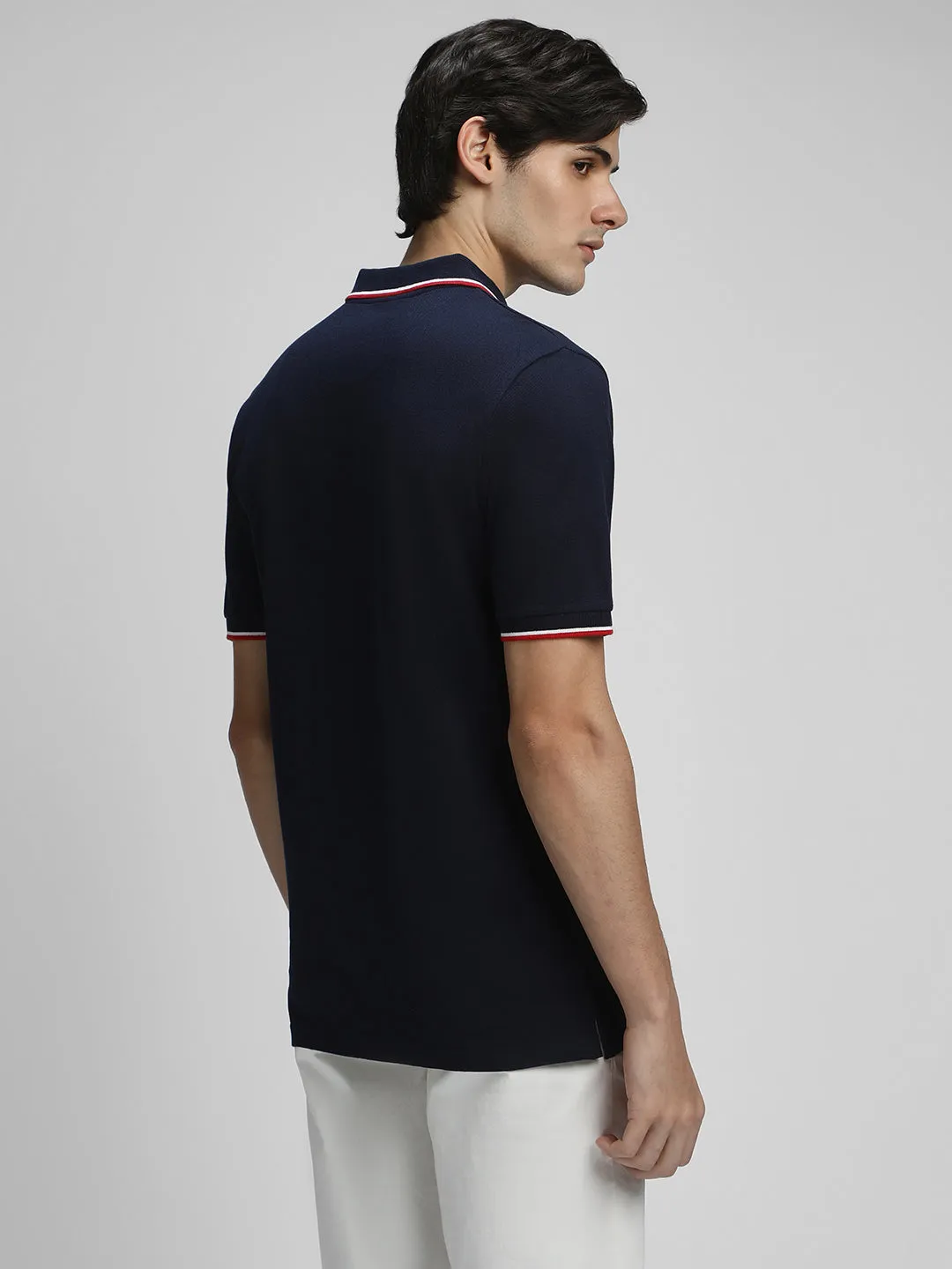 Men's Spread Collar Regular Fit Solid Navy T-shirt