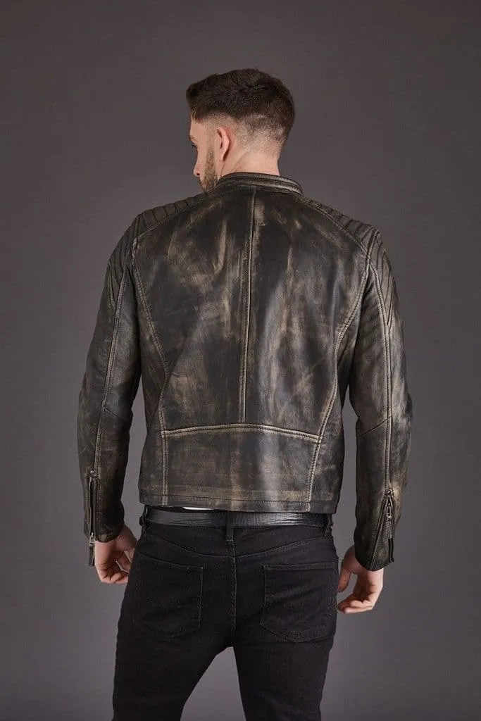 Men's Vintage Style Biker Leather Jacket by TJS