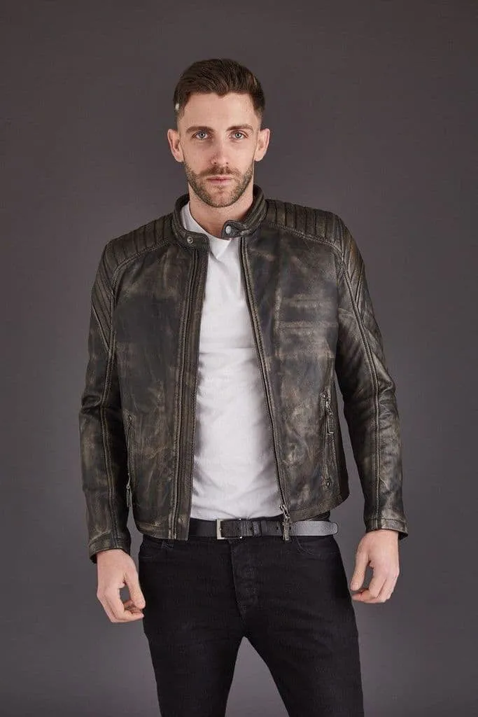 Men's Vintage Style Biker Leather Jacket by TJS