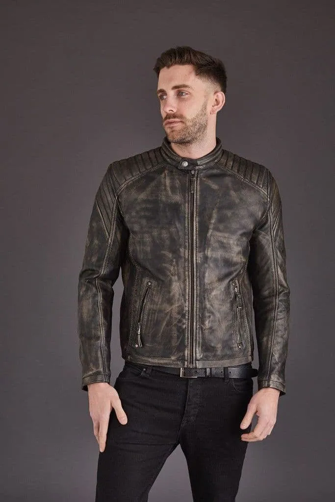 Men's Vintage Style Biker Leather Jacket by TJS