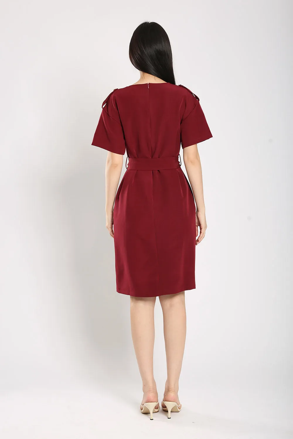 Merrel Midi Dress in Wine Red