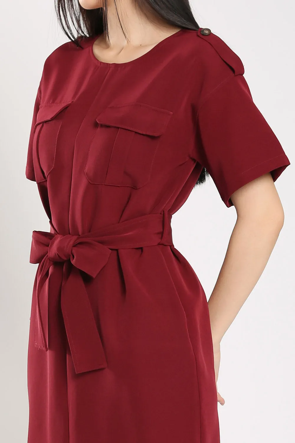Merrel Midi Dress in Wine Red