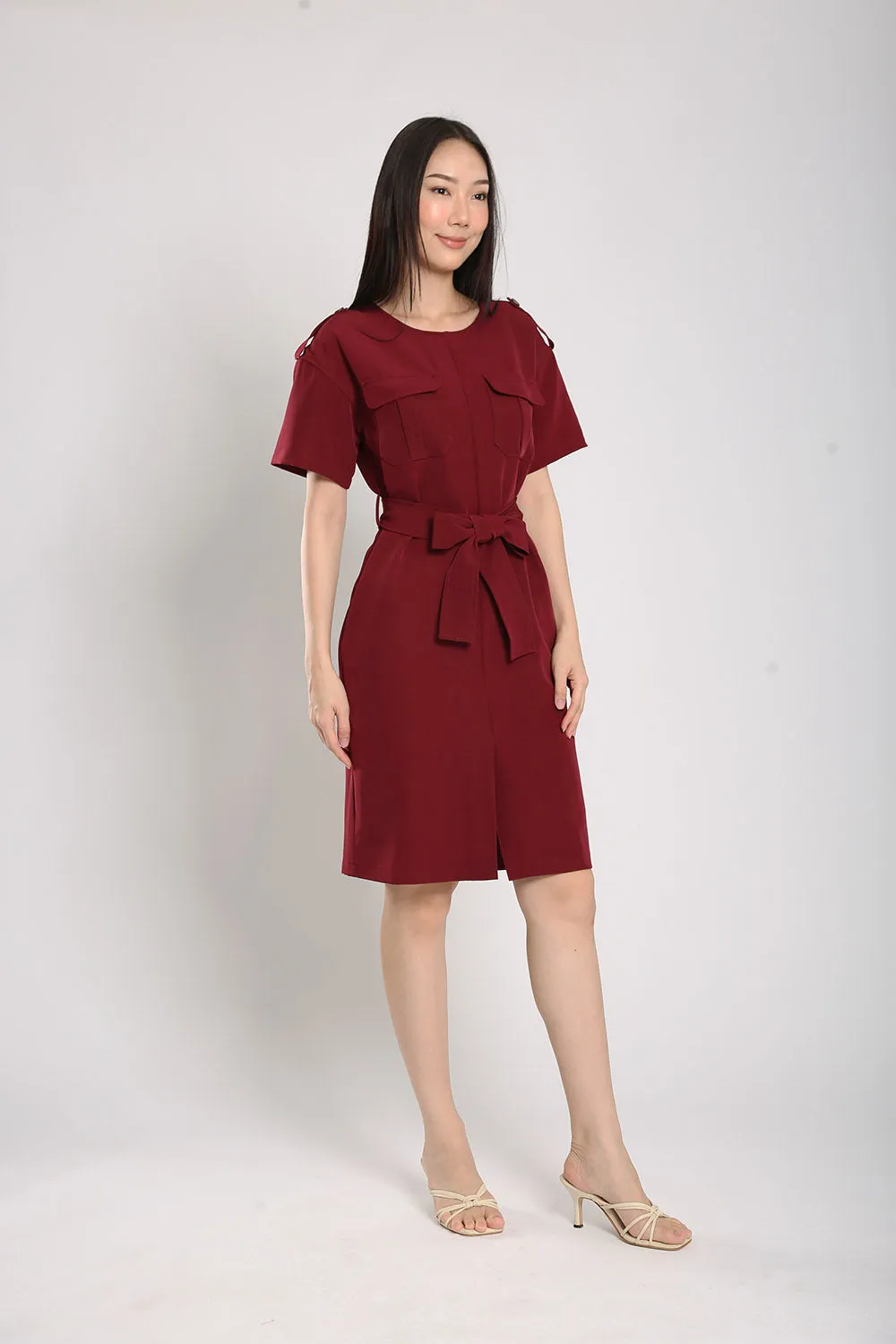 Merrel Midi Dress in Wine Red