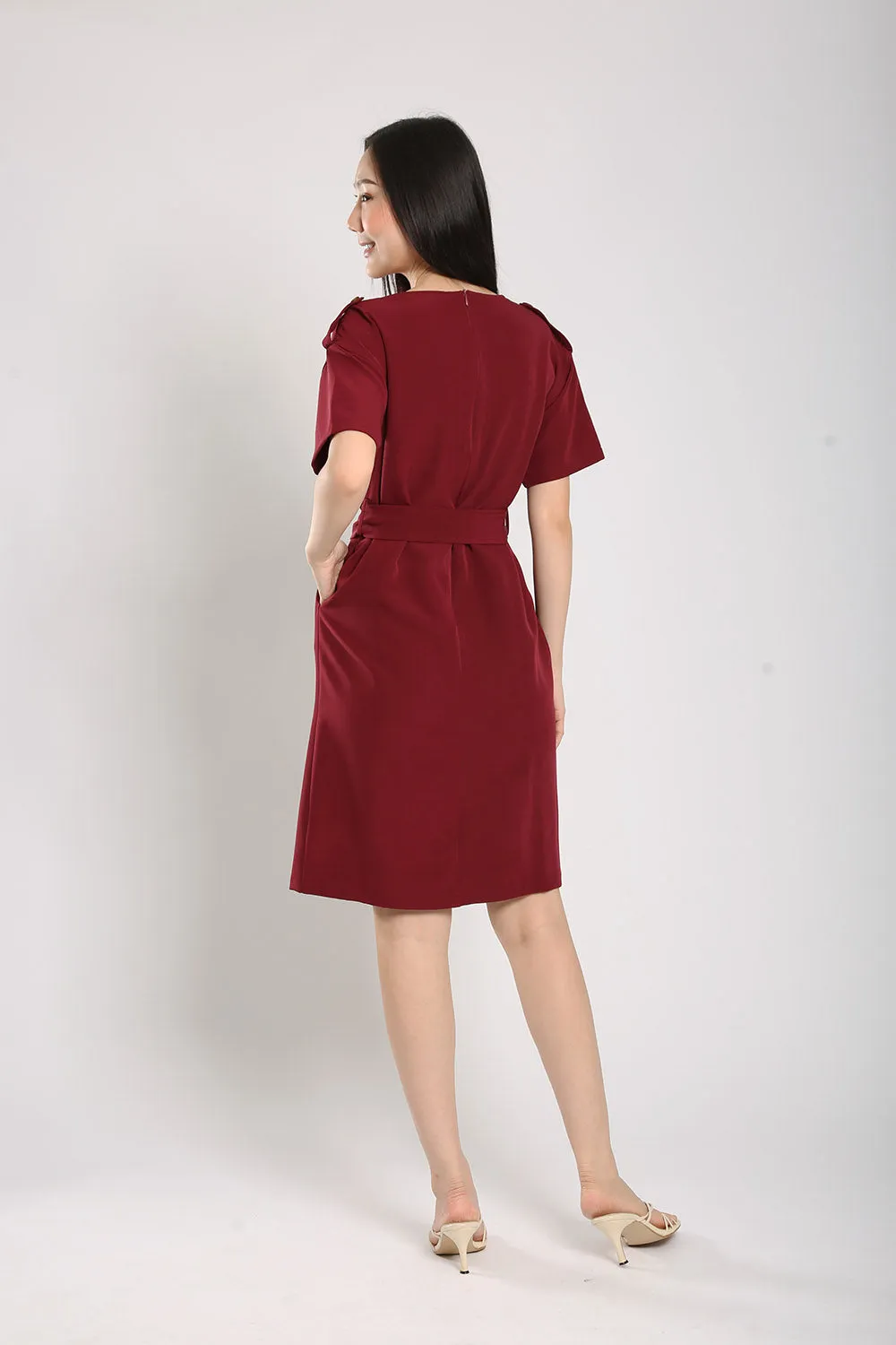 Merrel Midi Dress in Wine Red