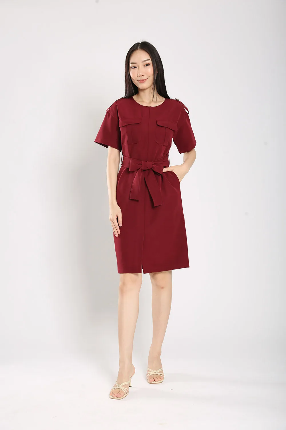 Merrel Midi Dress in Wine Red