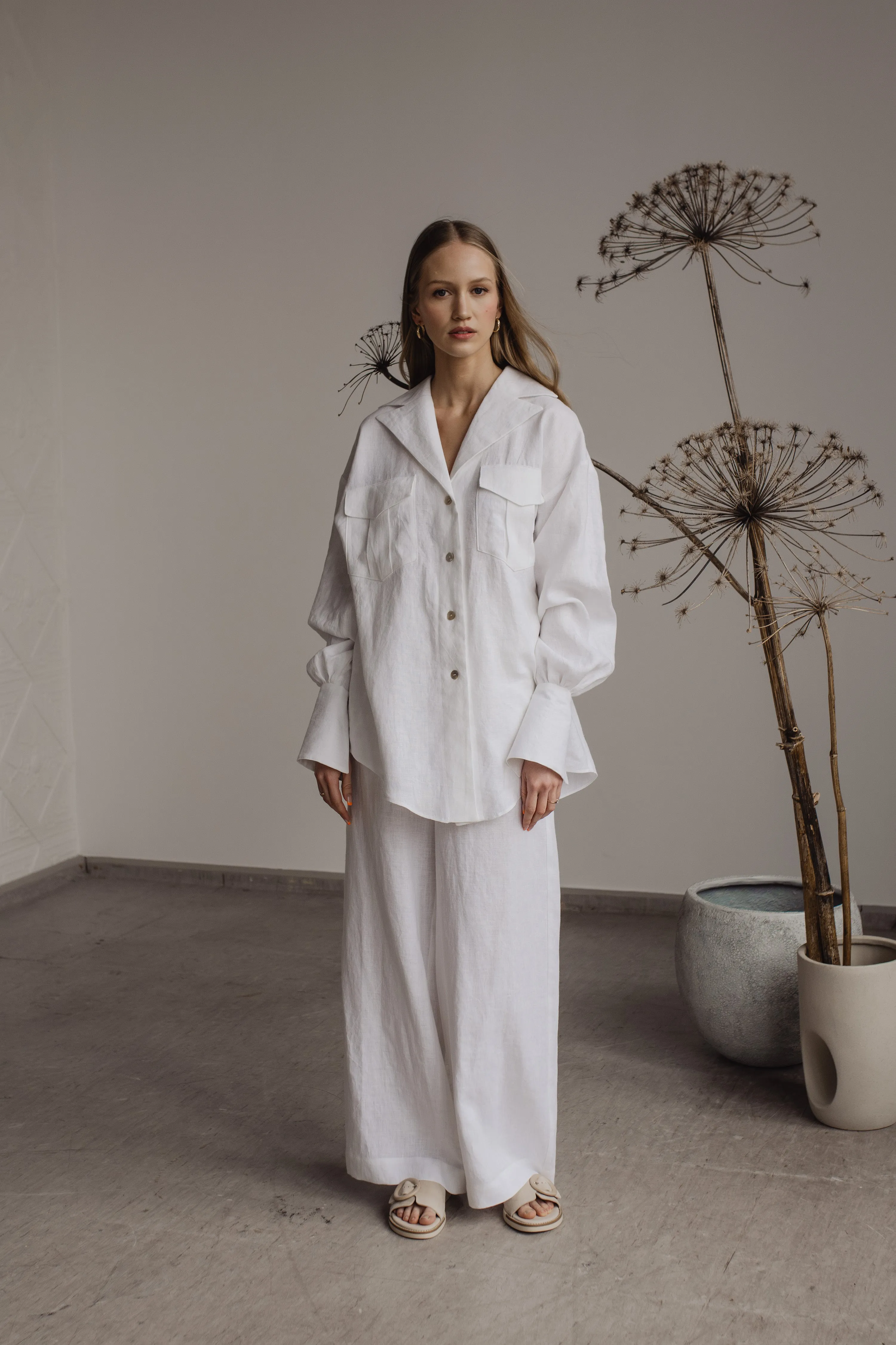 MIA WIDE LEG LINEN PANTS - WHITE