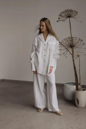 MIA WIDE LEG LINEN PANTS - WHITE