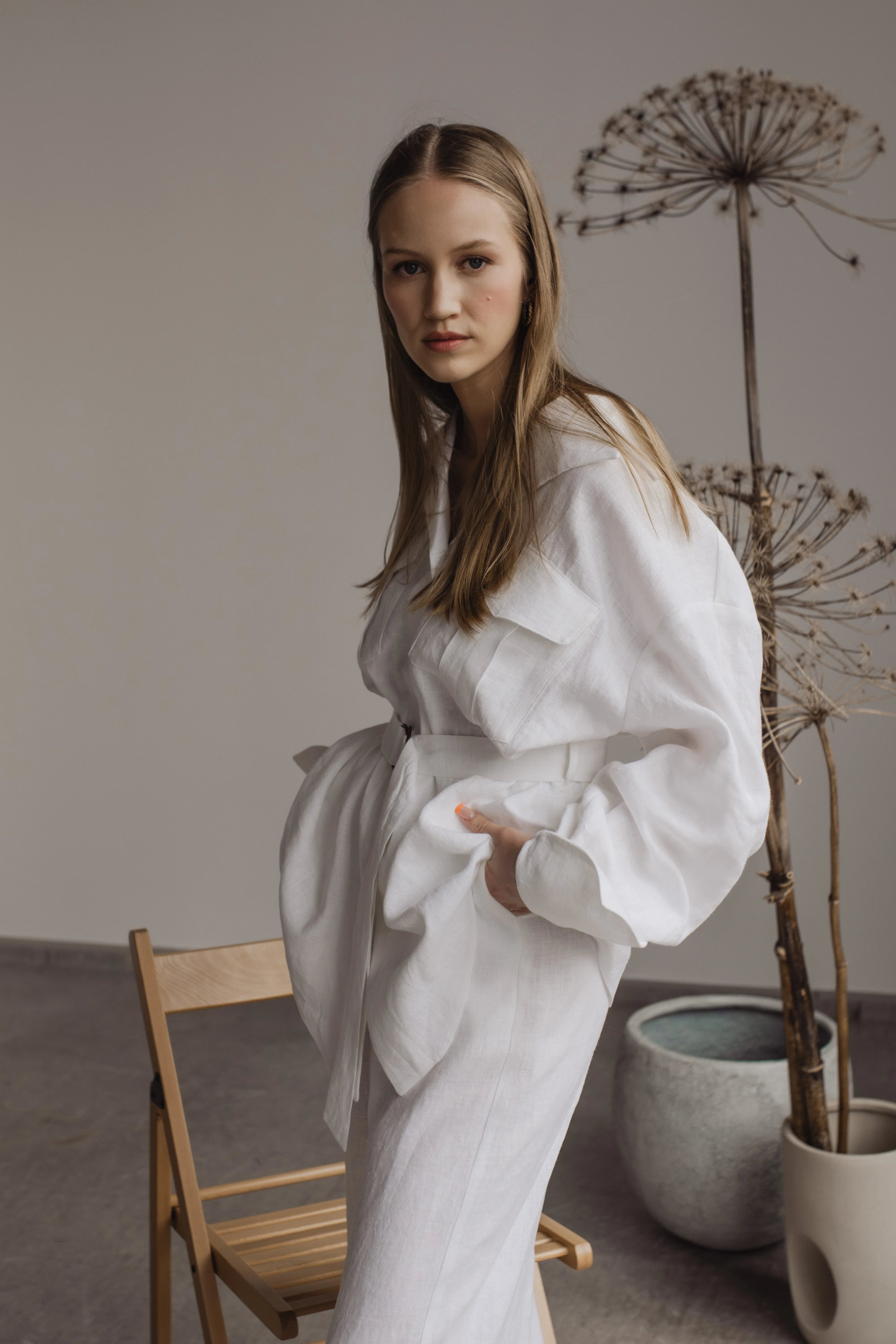 MIA WIDE LEG LINEN PANTS - WHITE