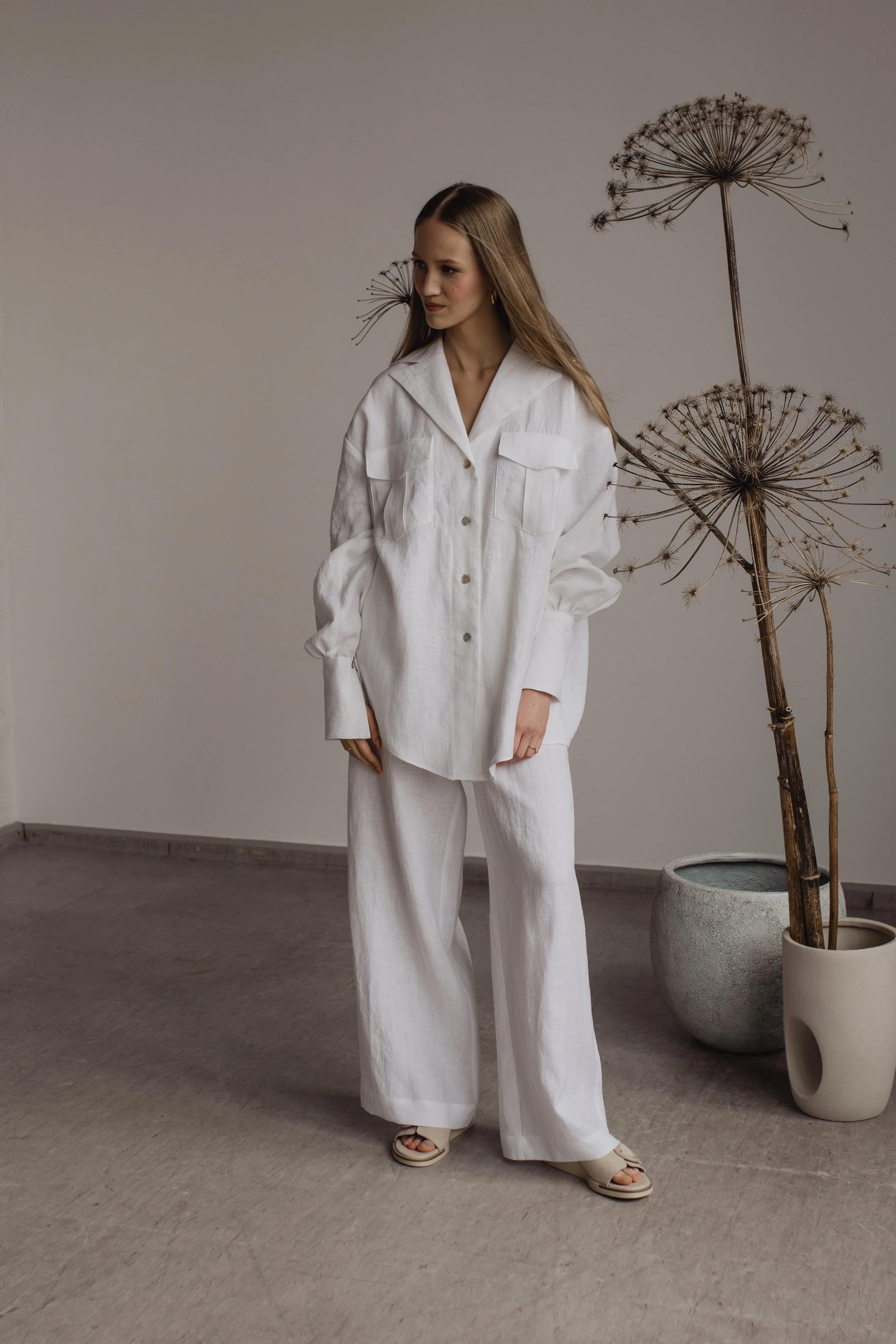 MIA WIDE LEG LINEN PANTS - WHITE