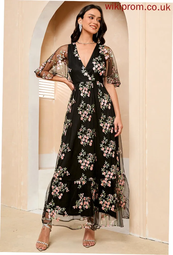 Midi Sharon A-line Short Tulle Club Dresses Elegant V-Neck Sleeves Dresses