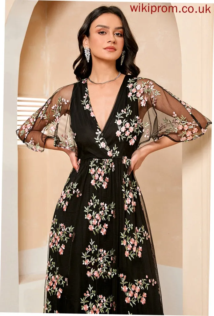 Midi Sharon A-line Short Tulle Club Dresses Elegant V-Neck Sleeves Dresses