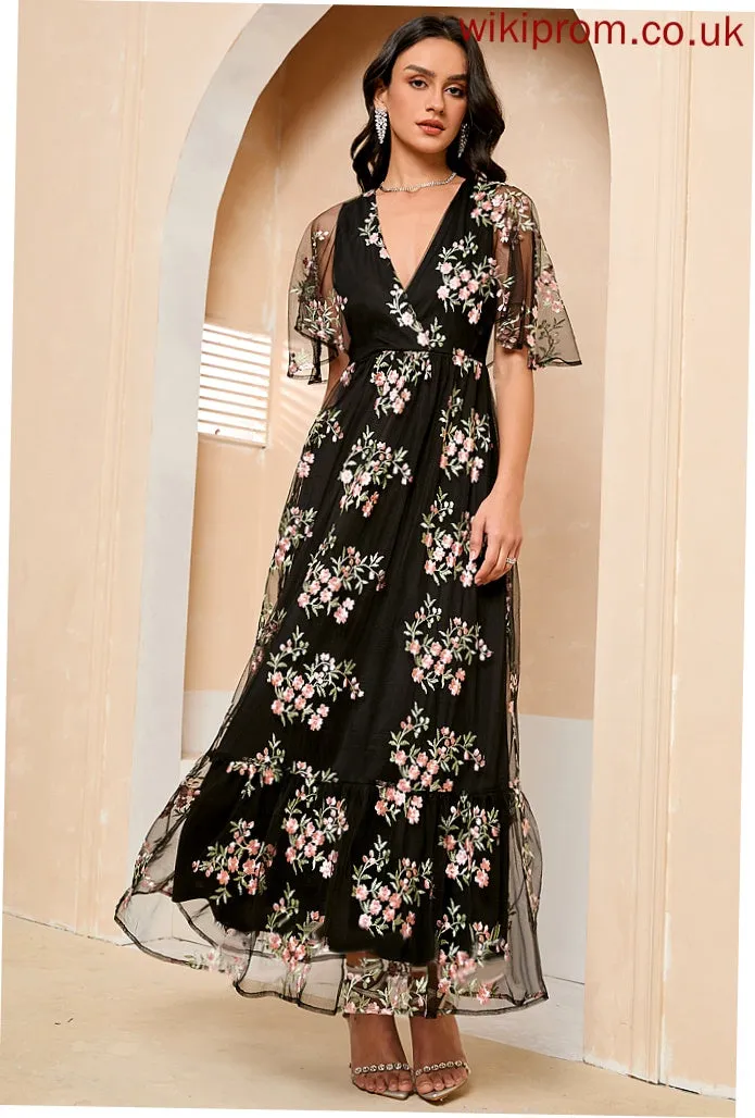 Midi Sharon A-line Short Tulle Club Dresses Elegant V-Neck Sleeves Dresses