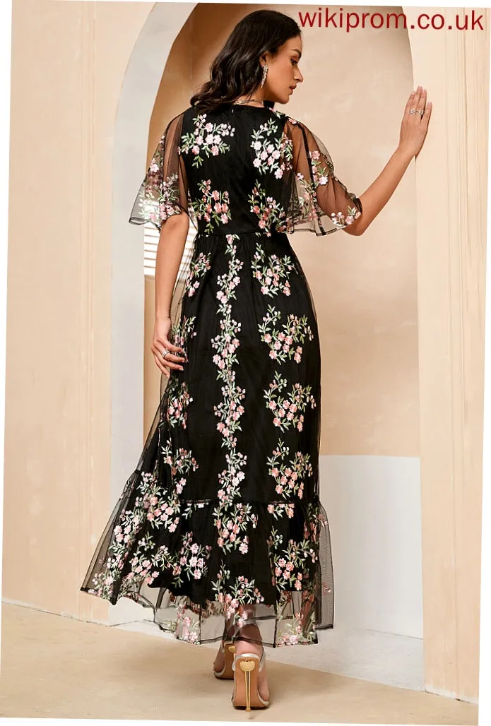 Midi Sharon A-line Short Tulle Club Dresses Elegant V-Neck Sleeves Dresses