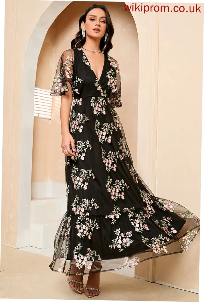 Midi Sharon A-line Short Tulle Club Dresses Elegant V-Neck Sleeves Dresses