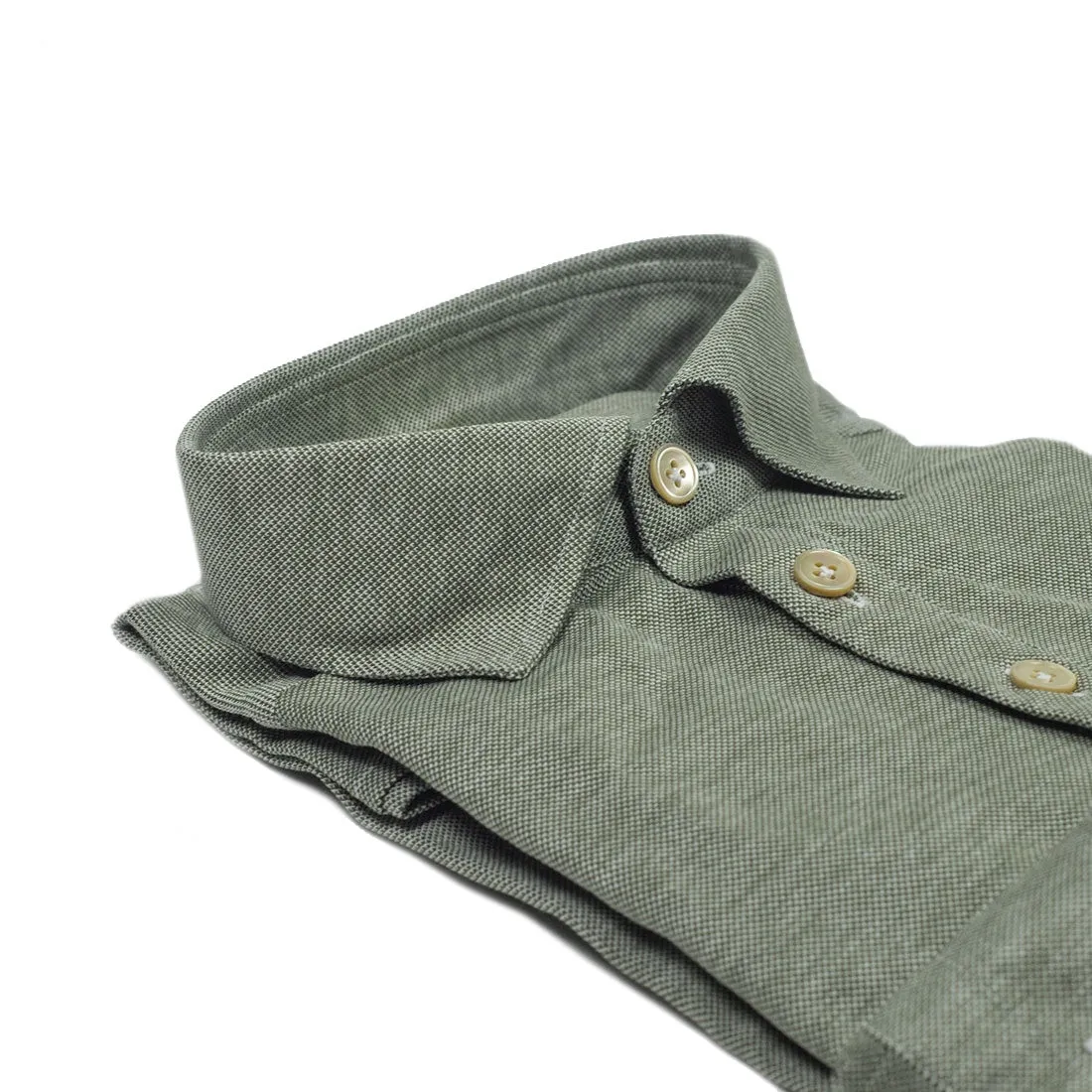 Mixed olive cotton pique long sleeve polo shirt, soft collar