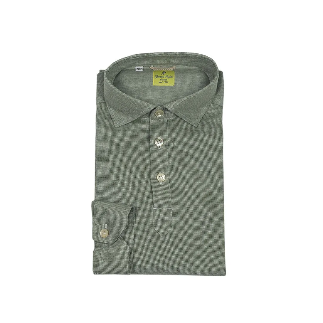 Mixed olive cotton pique long sleeve polo shirt, soft collar