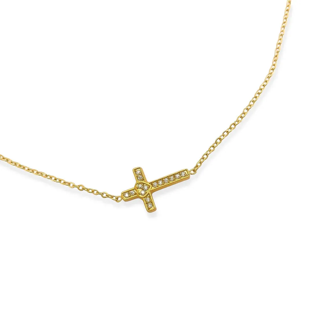 OMG Bling Water Resistant Rhinestone Cross Necklace In Silver Or Gold