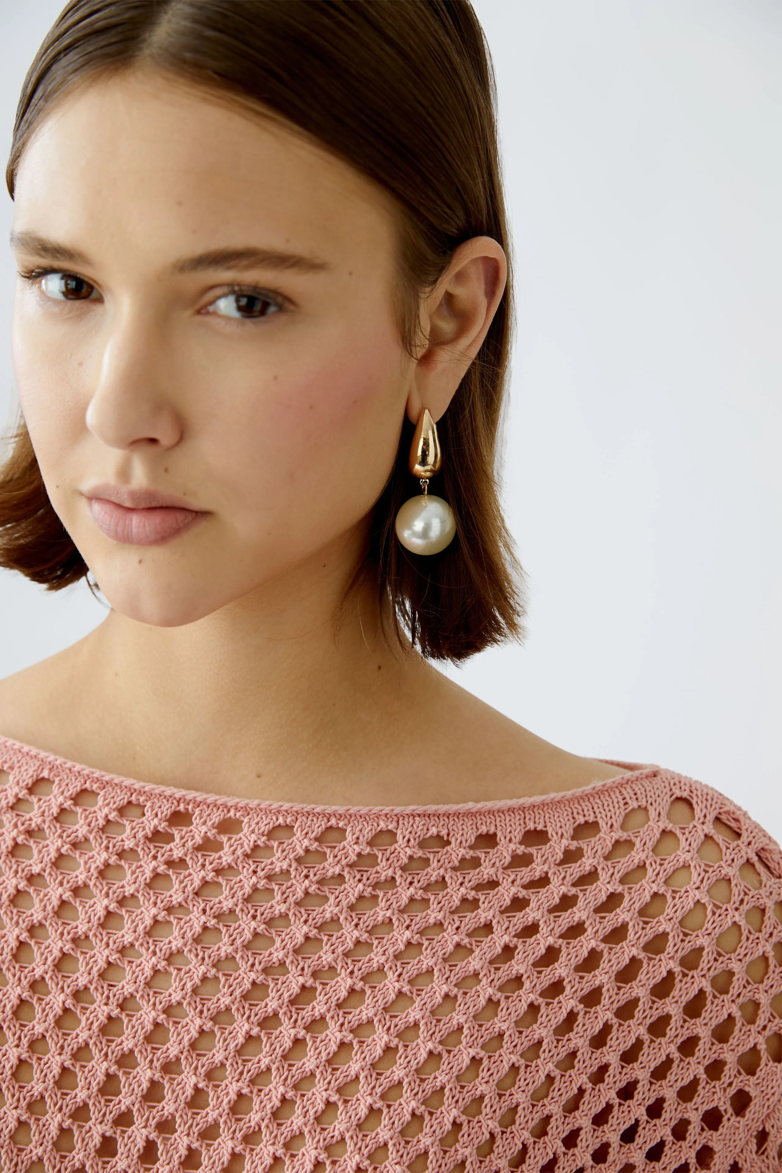 Oui Pink Mesh Knit Long Sleeve Top