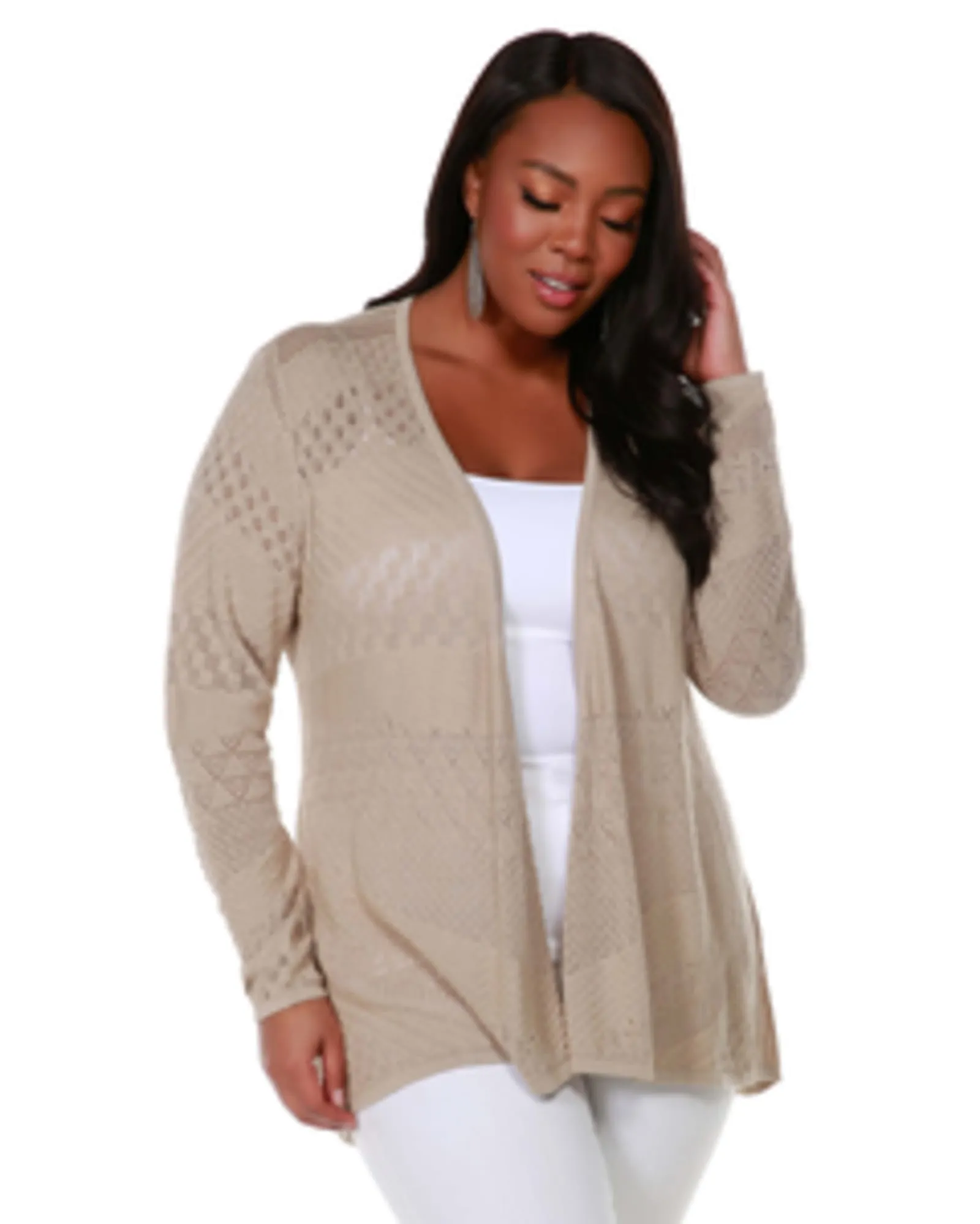 Pointelle-Knit Open-Front Cardigan | FLAX