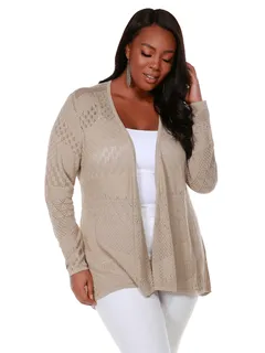 Pointelle-Knit Open-Front Cardigan | FLAX