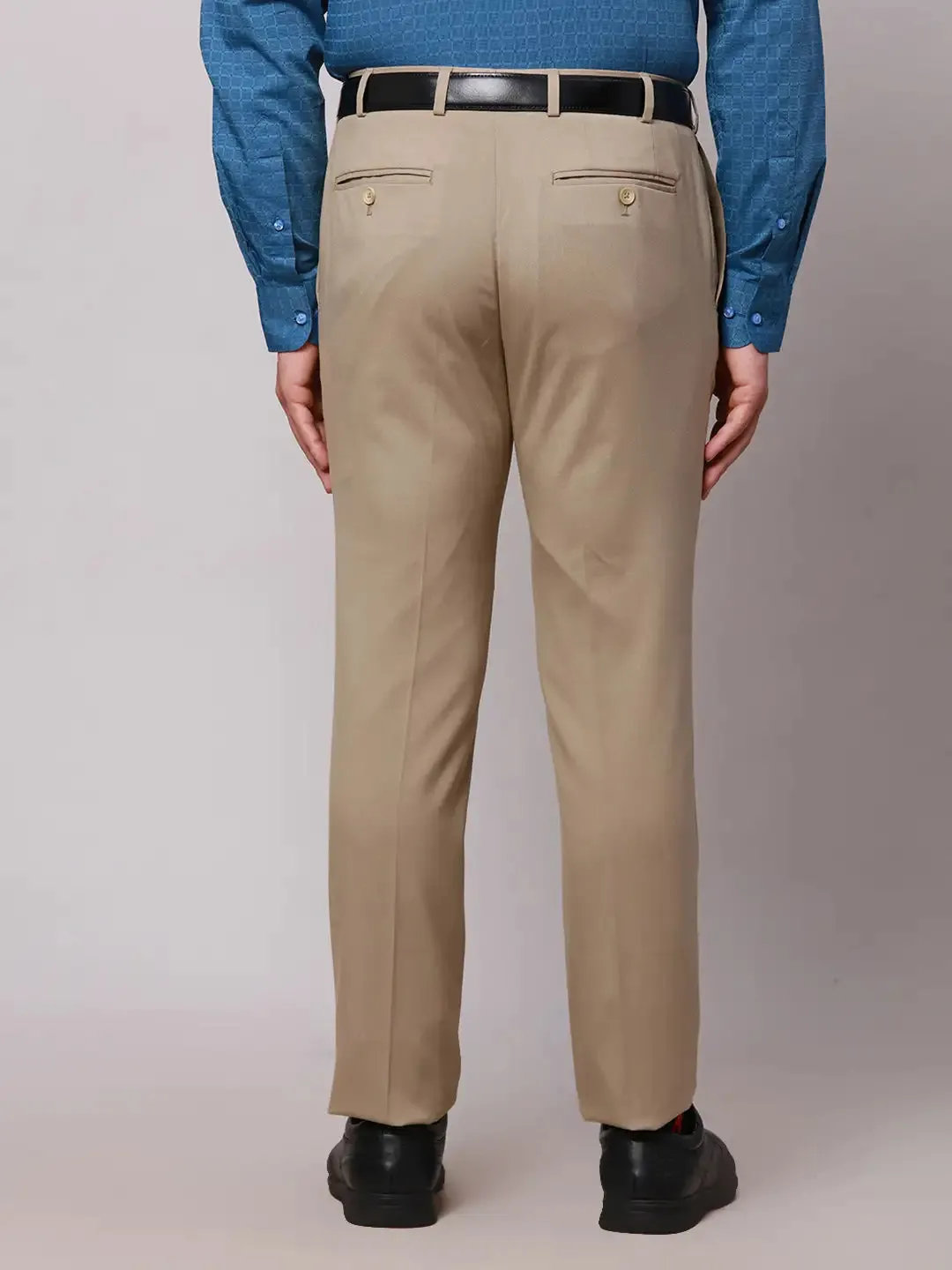 Raymond Men Khaki Slim Fit Solid Polyester Trousers