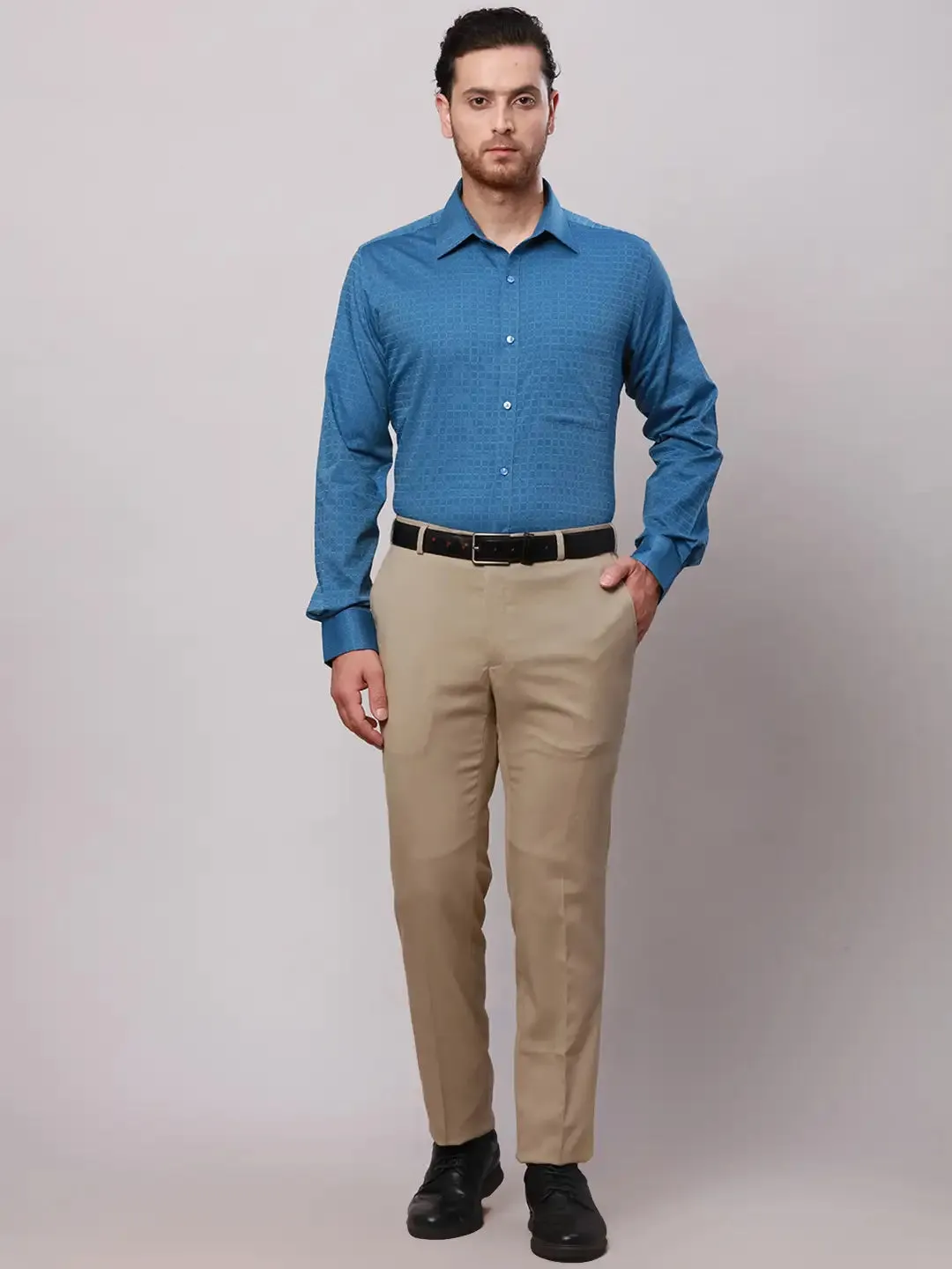 Raymond Men Khaki Slim Fit Solid Polyester Trousers