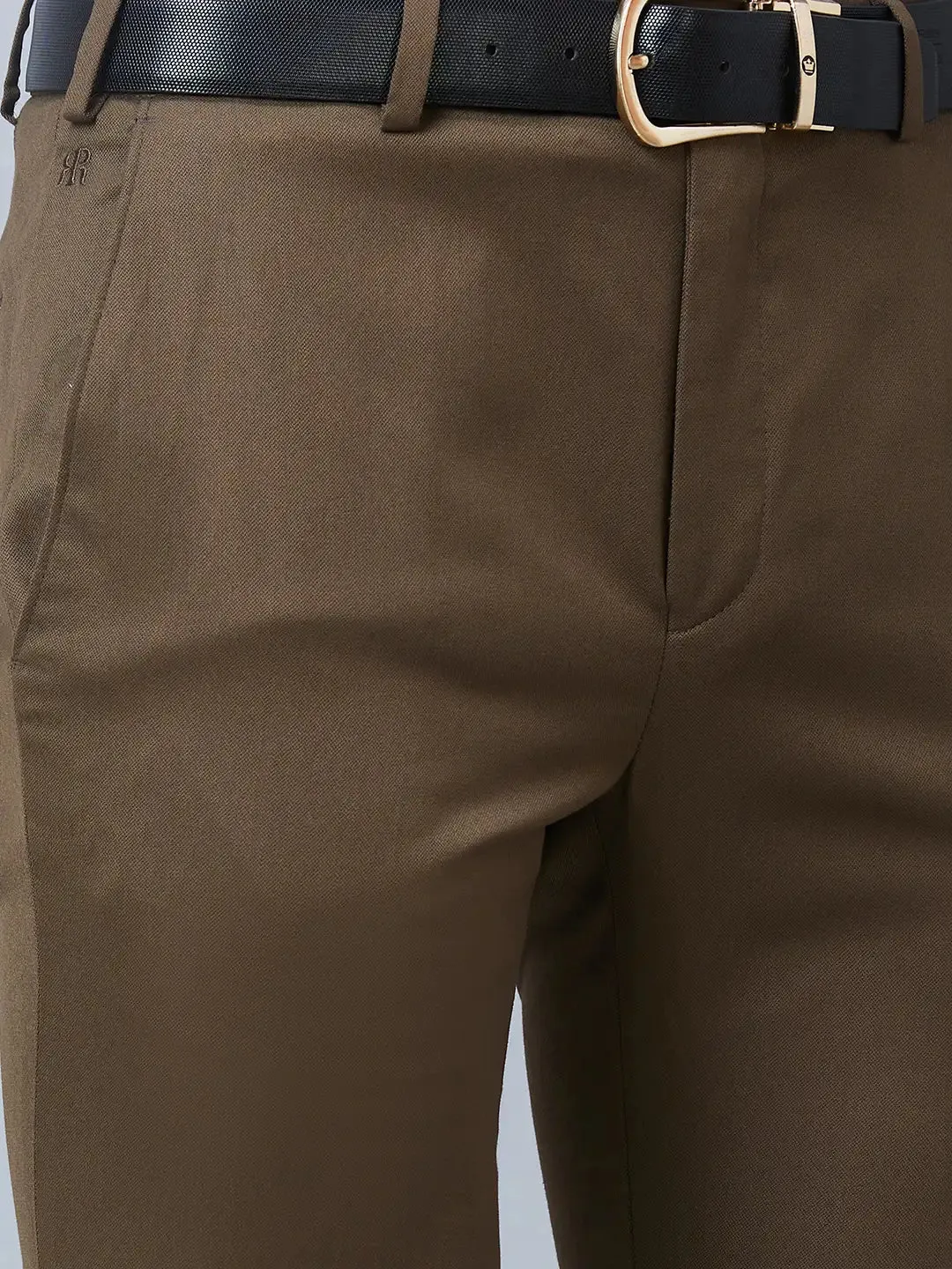 Raymond Men Khaki Solid Slim Fit Polyester Blend Trousers