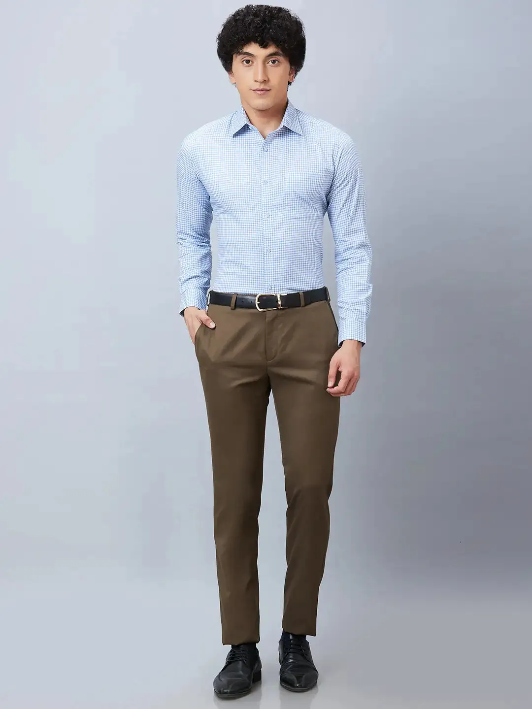 Raymond Men Khaki Solid Slim Fit Polyester Blend Trousers
