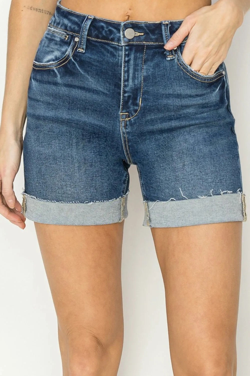 Risen High Rise Cuffed Denim Shorts